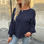 Damen Lässiger Langarmshirt mit strukturiertem Design und dekorativem Taschen R&B