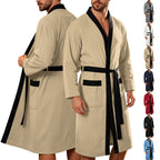 Herren nan leichter Baumwoll-Kimonobademantel mit Waffelstruktur und aufgesetzten Taschen R&B