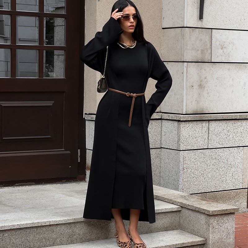 Damen elegantes Maxikleid mit passendem Oversized-Mantel Heidi-Mode