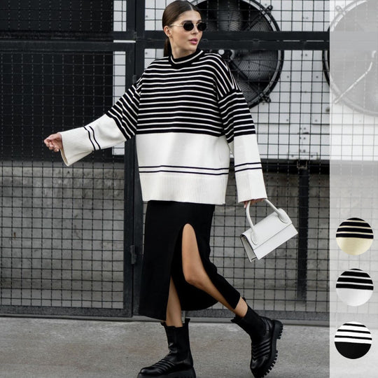 Damen Oversized Strickpullover im maritimen Design R&B