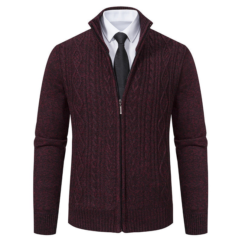 Herren Strickjacke mit Stehkragen und strukturierter Musterung R&B