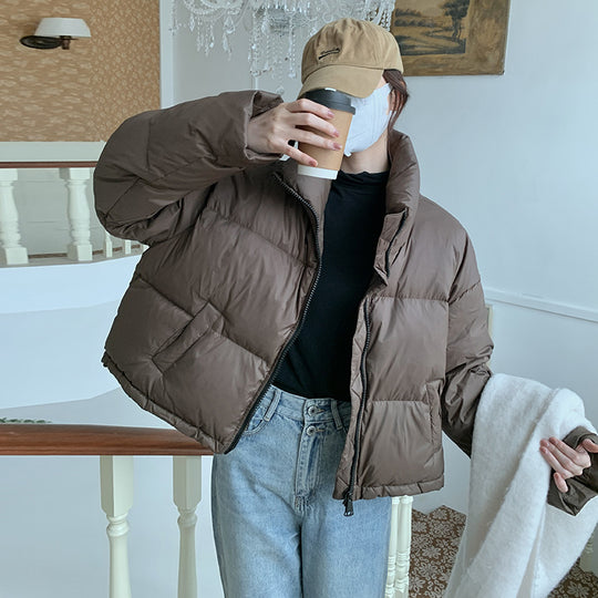 Damen Kurz geschnittene Pufferjacke mit hohem Kragen und seitlichen Taschen R&B