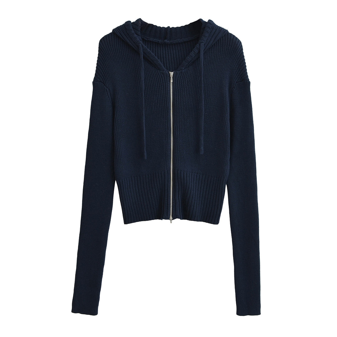 Damen lässiger Strickzipper mit Kapuze R&B