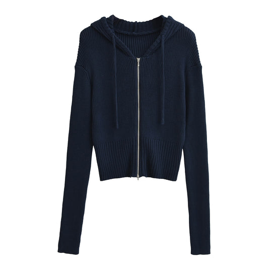 Damen lässiger Strickzipper mit Kapuze R&B