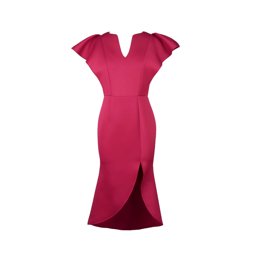 Damen figurbetontes Abendkleid mit voluminösen Rüschendetails R&B