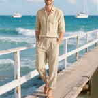 Herren entspannte Leinenhose mit verstellbarem Kordelzug und elastischem Bund R&B