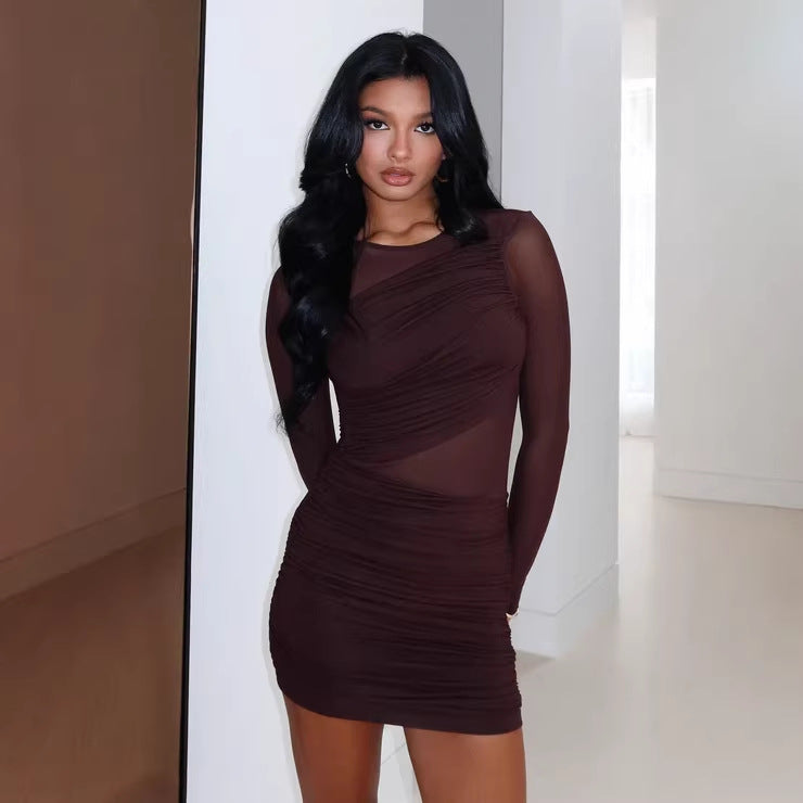 Damen R&Brnes Minikleid mit transparenten Ärmeln und figurformenden Rüschen R&B