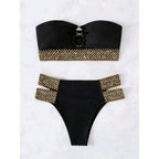 Damen Bandeau-Bikini mit goldenen Akzenten und hohem Taillenschnitt R&B