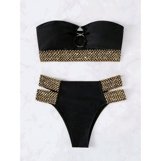 Damen Bandeau-Bikini mit goldenen Akzenten und hohem Taillenschnitt R&B