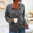 Damen Grober Strickcardigan mit Kapuze und praktischen Taschen