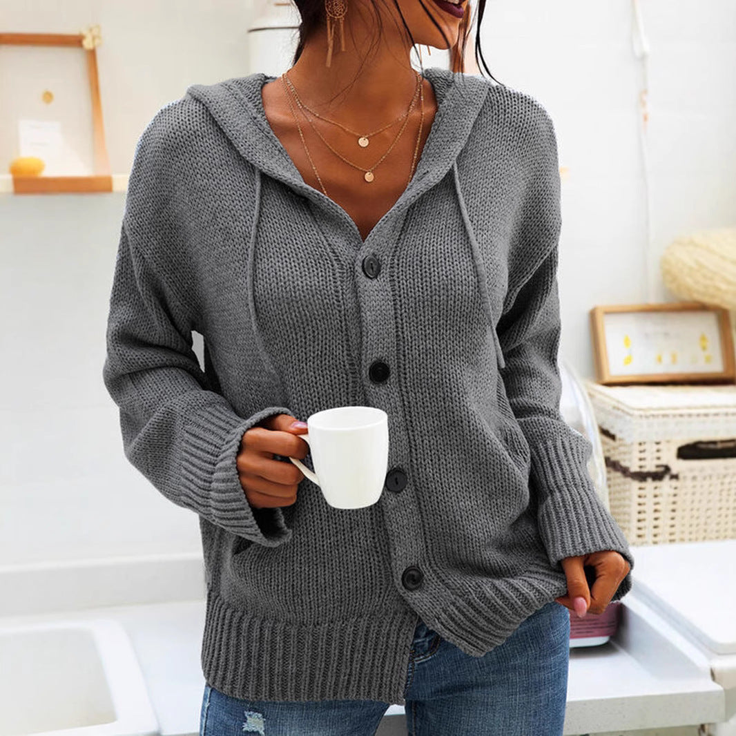 Damen Grober Strickcardigan mit Kapuze und praktischen Taschen