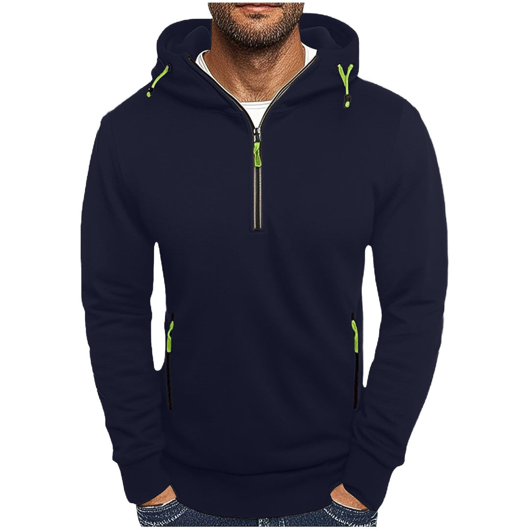 Herren modischer Kapuzenpullover mit zwei Taschen und halbem Reißverschluss R&B