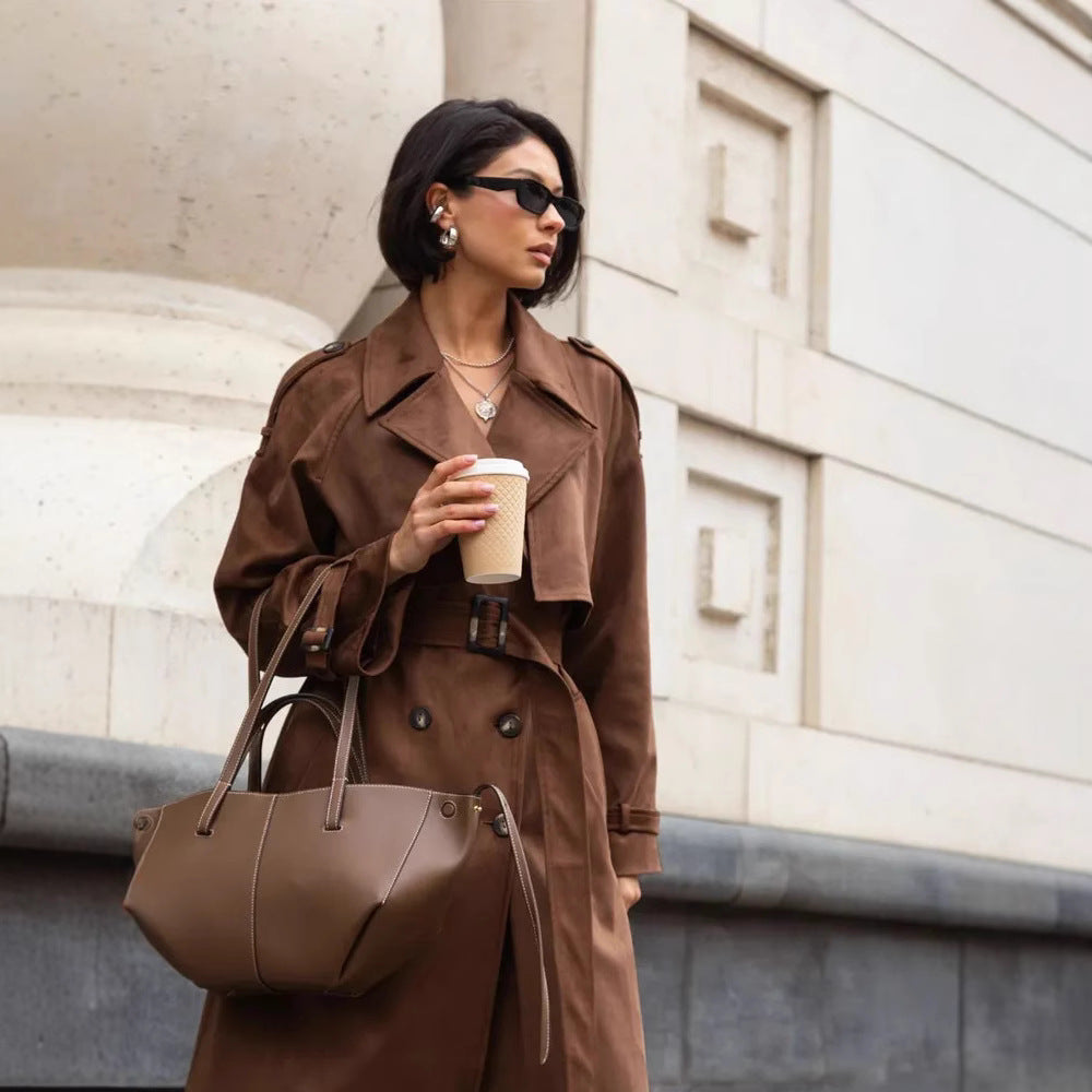 Damen Stilvoller Trenchcoat mit weitem Schnitt und Gürtel R&B