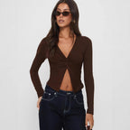 Damen Langarm-Top mit eleganter Wickeloptik R&B
