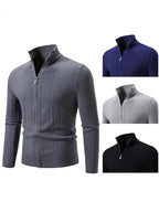 Herren Strickpullover mit hochschließendem Reißverschluss und feinem Rippdesign