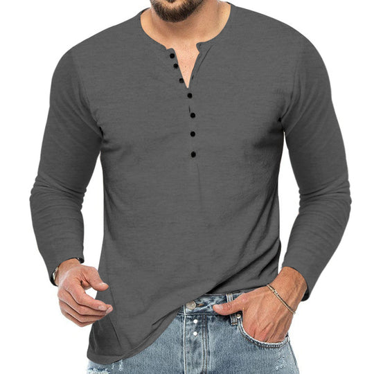 Herren Langarm-Henley-Shirt mit Knopfleiste und weichem Baumwollmaterial R&B