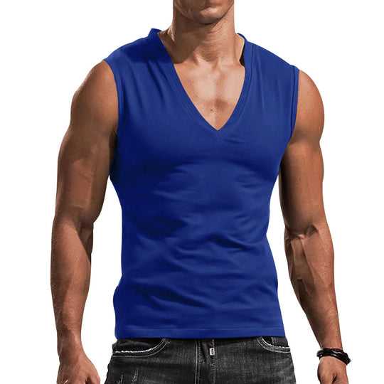 Herren nan tailliertes Tanktop mit tiefem V-Ausschnitt und Stretch-Baumwollmix R&B