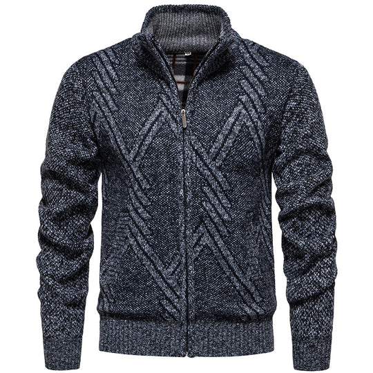 Herren sportliche Strickjacke mit modernem Zopfmuster R&B