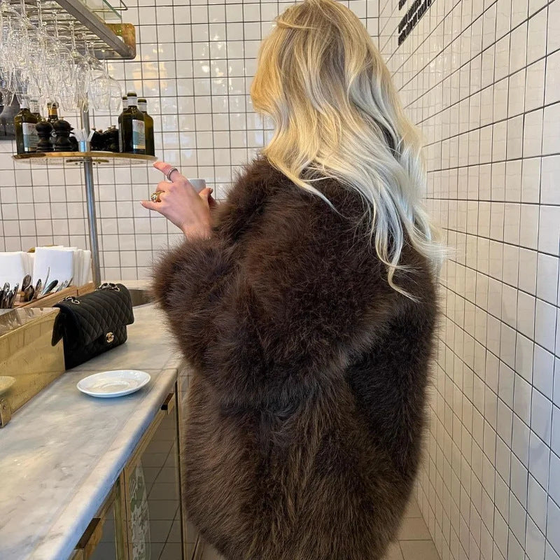 Damen Flauschige Felljacke mit weitem Schnitt R&B