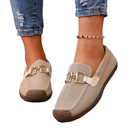 Damen Bequeme Clog-Schuhe mit luftiger Mesh-Oberfläche und modischem Schnallen-Detail R&B