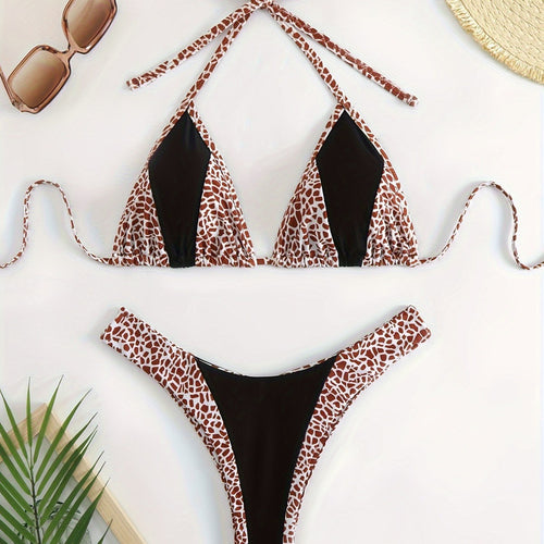 Damen Triangel-Bikini mit stilvollem Giraffenmuster R&B
