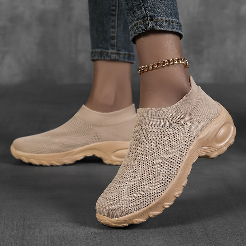 Damen Sportliche Slip-On Laufschuhe mit elastischem Gewe und dämpfender Sohle