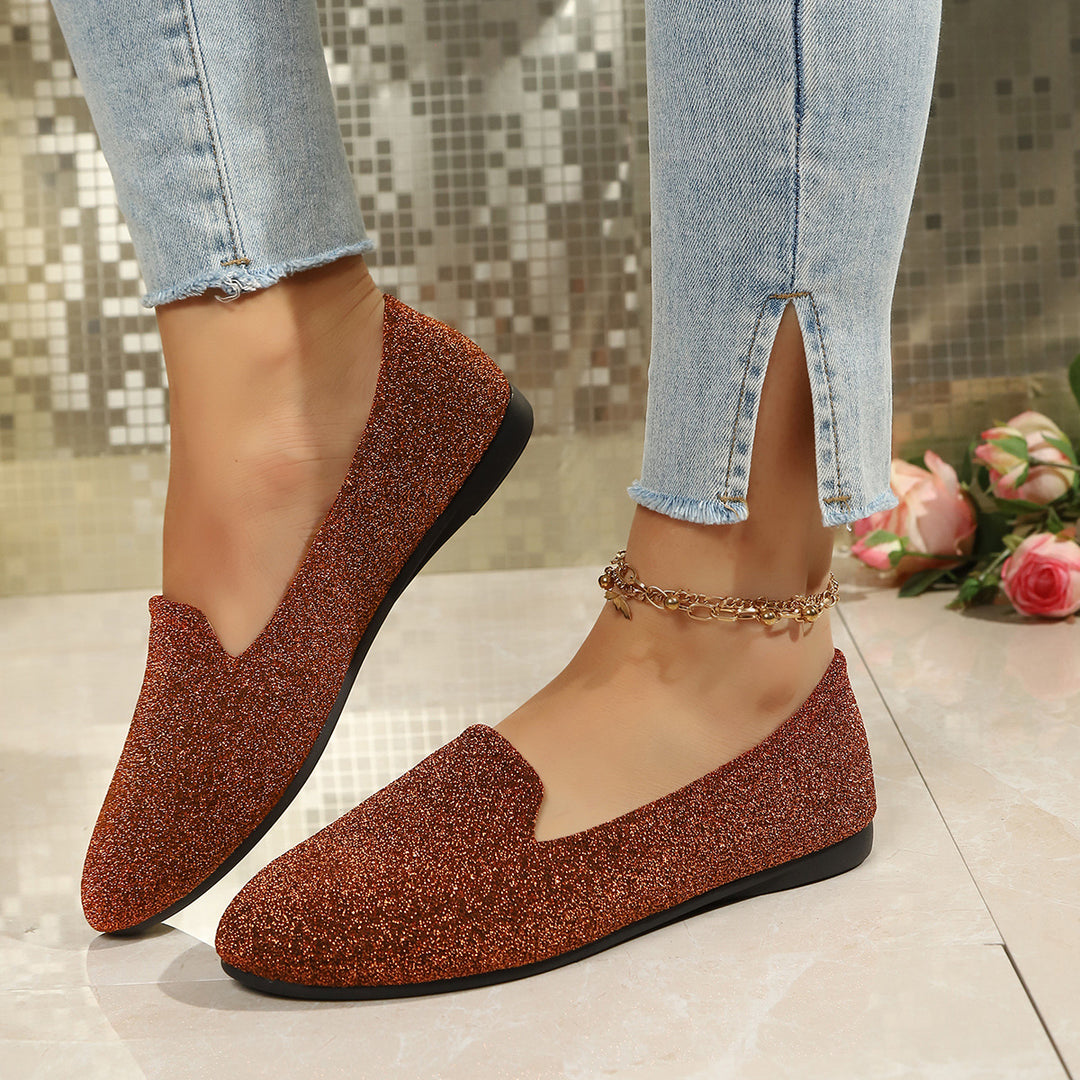Damen Glitzernde Ballerinas mit elegantem V-Ausschnitt R&B