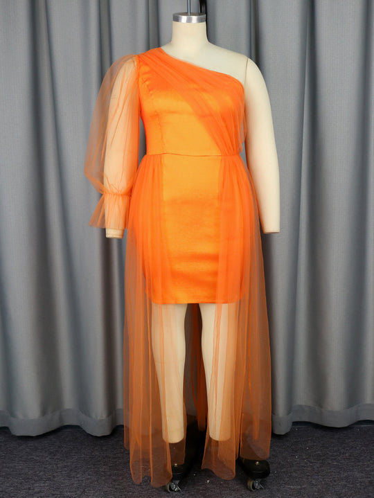 Damen asymmetrisches Abendkleid mit transparentem Überwurf R&B
