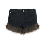 Damen Jeansshorts mit luxuriösem Kunstpelzsaum R&B
