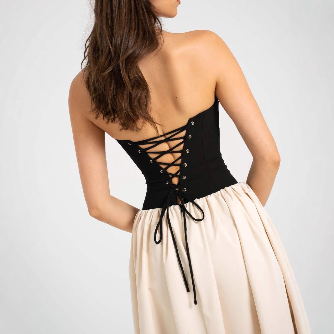 Damen Elegantes Maxikleid mit herzförmigem Ausschnitt und geschmeidigem Rock R&B