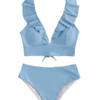 Damen Bikini mit elegantem Rüschendesign und hoch geschnittenem Höschen R&B