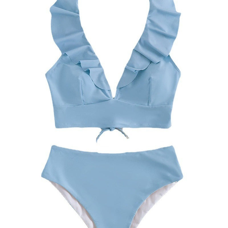 Damen Bikini mit elegantem Rüschendesign und hoch geschnittenem Höschen R&B