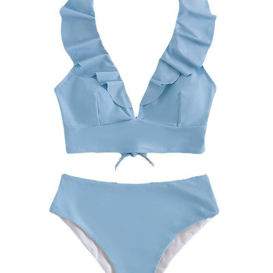 Damen Bikini mit elegantem Rüschendesign und hoch geschnittenem Höschen R&B