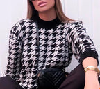 Damen Grobstrickpullover mit modernem Hahnentrittmuster und lässigem Schnitt R&B