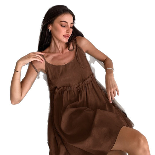 Damen luftiges Sommerkleid mit verstellbaren Trägern und lockerer Silhouette R&B