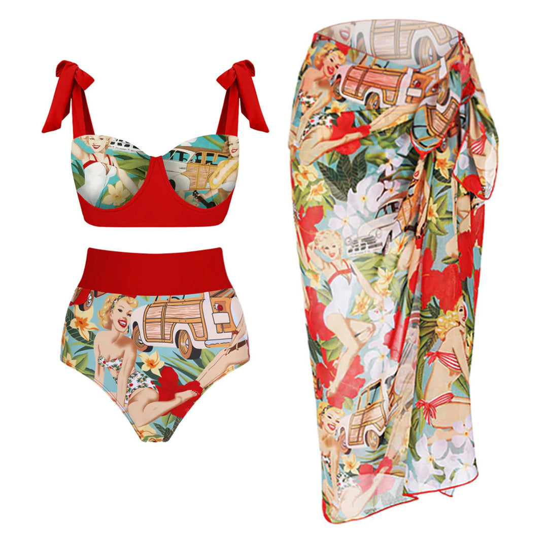 Damen Bikiniset mit hochtaillierten Shorts und verspieltem Wickelrock R&B