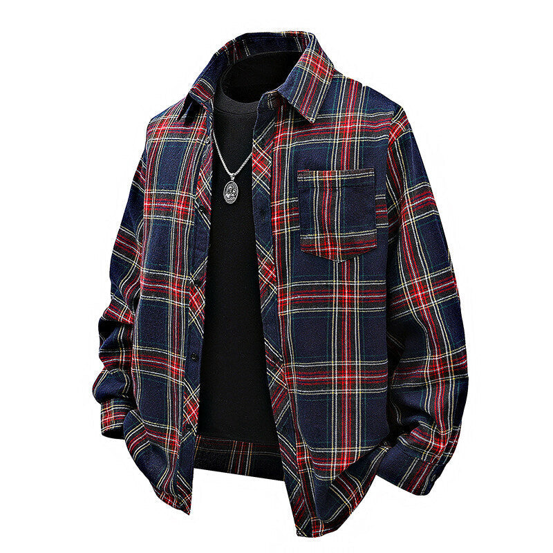 Herren Flanellhemd mit kariertem Design und aufgesetzter Brusttasche R&B