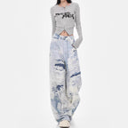Damen Weite Jeanshose im kreativen Kunstdesign R&B