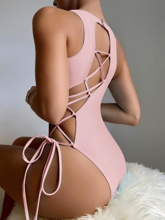 Damen Hochgeschnittener Badeanzug mit raffiniertem Schnürdesign R&B
