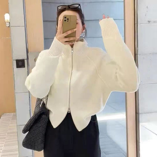 Damen Strickjacke mit hochwertigem Reißverschluss und Stehkragen R&B
