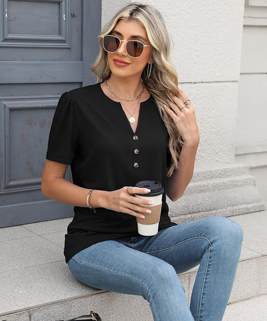 Damen modisches T-Shirt mit Knopfdetail und kurzen Ärmeln R&B
