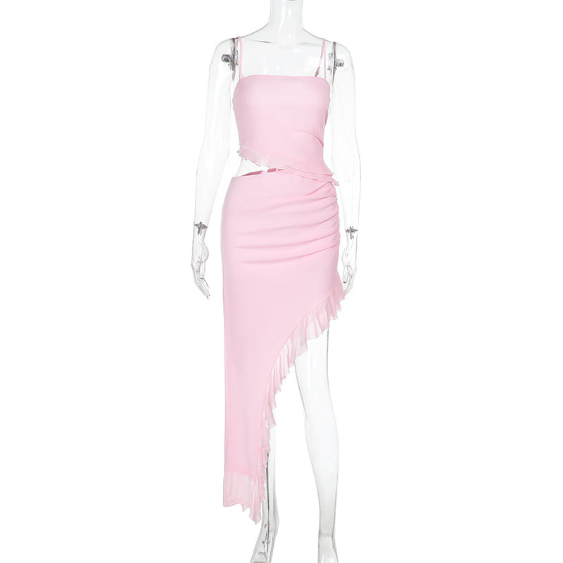 Damen asymmetrisches Wickelkleid mit Rüschendetails R&B
