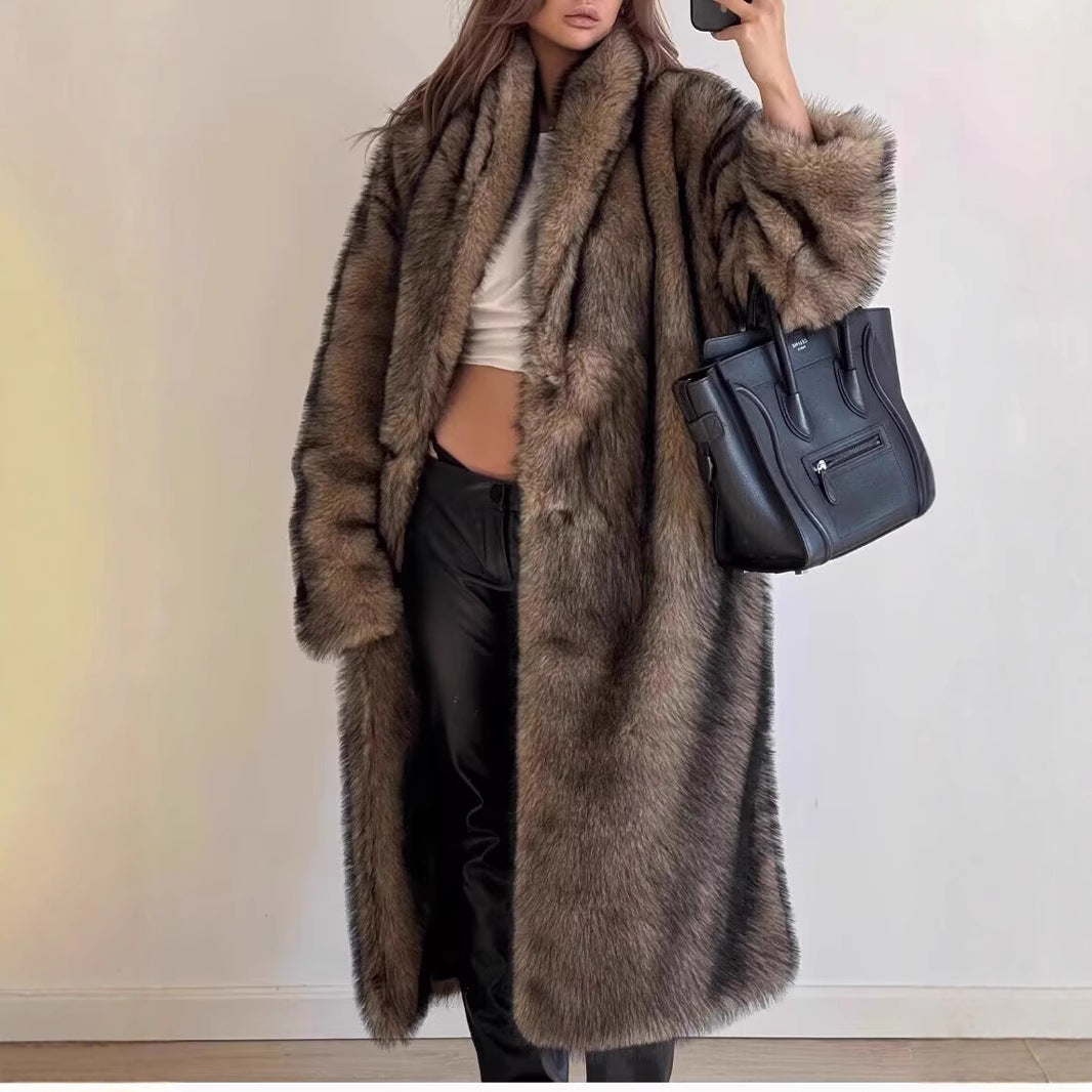 Damen Oversize Kunstpelzmantel R&B