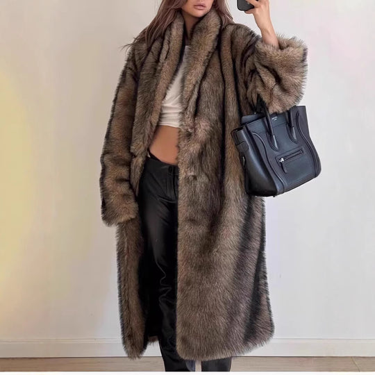 Damen Oversize Kunstpelzmantel R&B