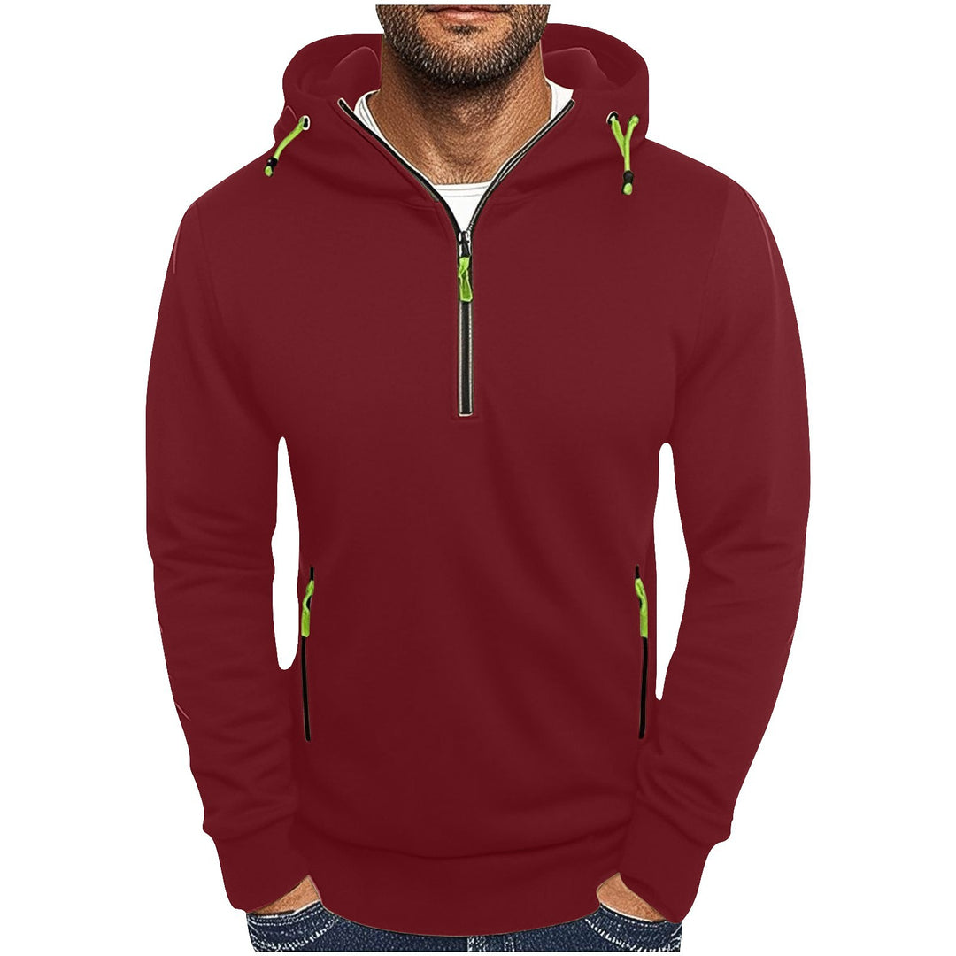 Herren modischer Kapuzenpullover mit zwei Taschen und halbem Reißverschluss R&B