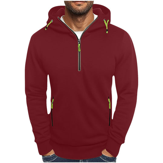 Herren modischer Kapuzenpullover mit zwei Taschen und halbem Reißverschluss R&B