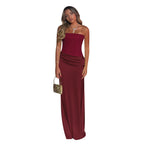 Damen Elegantes Cocktail-Maxi-Kleid mit schulterfreiem Design und sanfter Raffung R&B