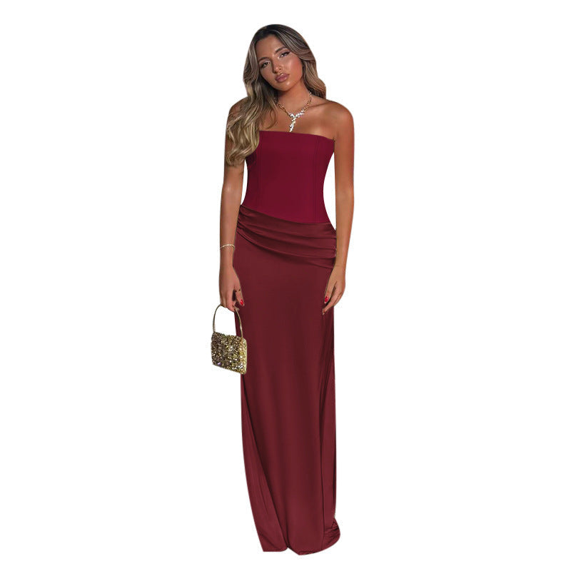 Damen Elegantes Cocktail-Maxi-Kleid mit schulterfreiem Design und sanfter Raffung R&B