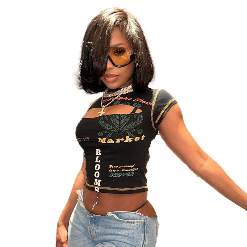 Damen Trendiges Crop-Top mit grafischen Prints R&B