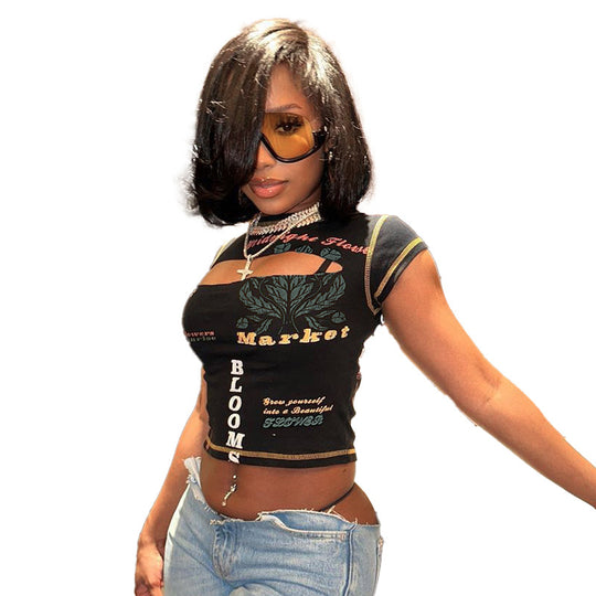 Damen Trendiges Crop-Top mit grafischen Prints R&B